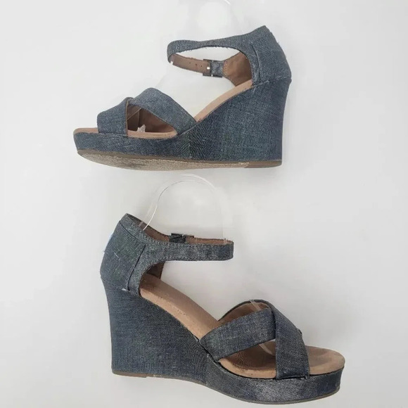 [TOMS] Sienna Iridescent  Black Denim Wedge Heel Sandals - 8.5 - Picture 8 of 11